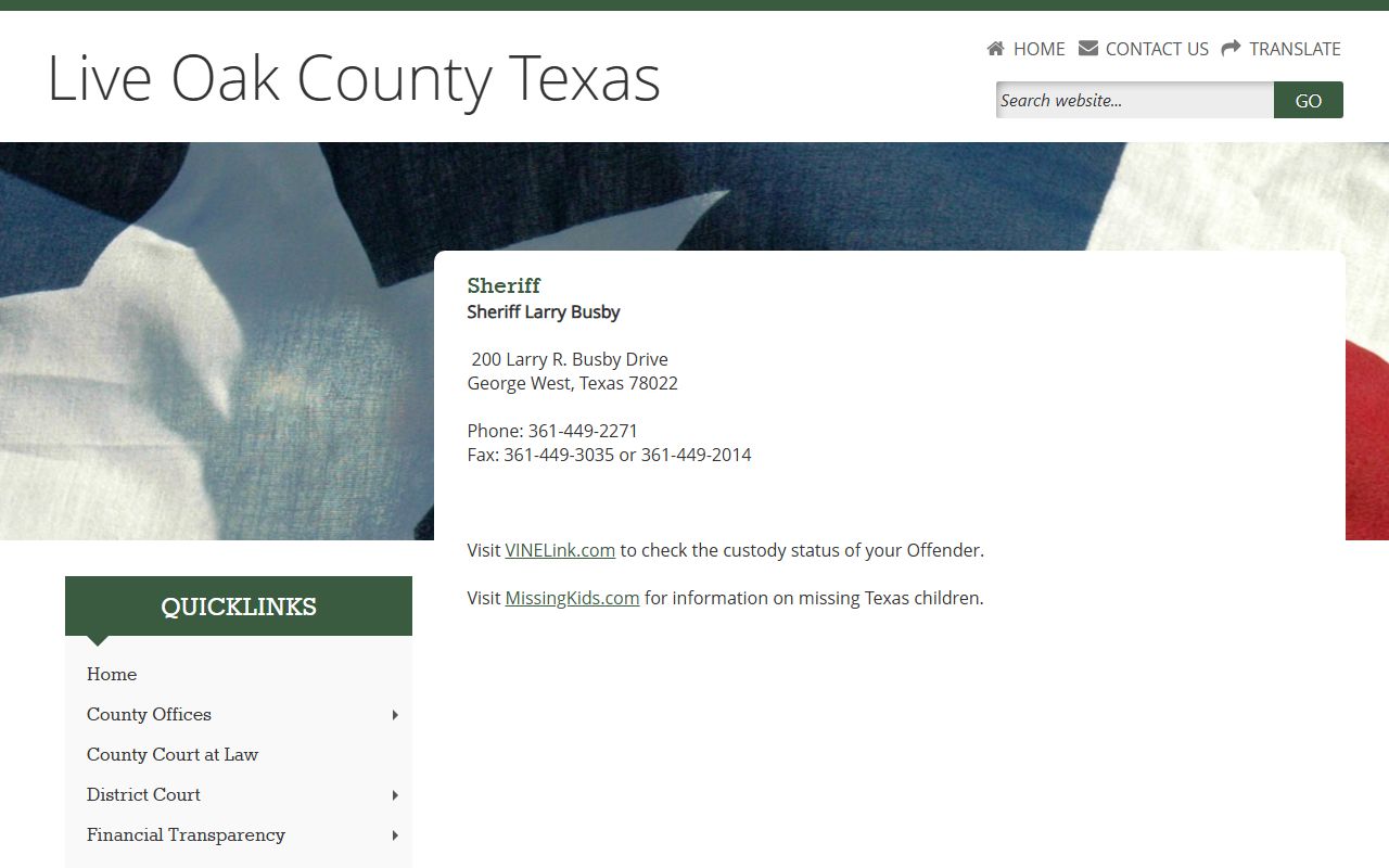 Live Oak County Jail custody contact page for McMullen County inmates