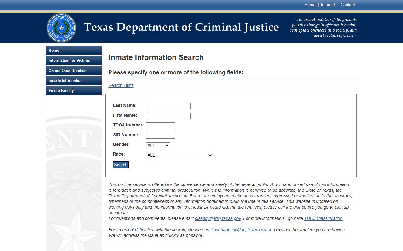 McMullen County inmate population TDCJ inmate search page